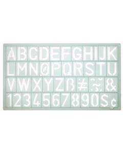 Sjabloon Westcott cijfers en letters 20mm hoog. 190X90mm, transparant sjabloon.