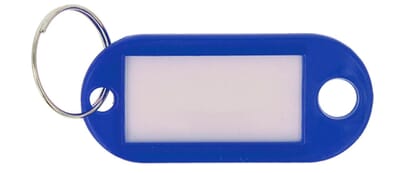 Porte clef bleu avec étiquette
