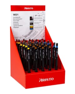 Présentoir Aristo porte-mines 30 pièces. 3 épaisseurs de trait : 0,5mm, 0,50mm et 0,7mm