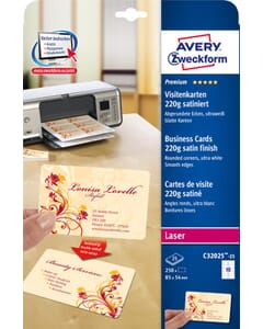 visitekaartjes Avery 85x54mm 220gr wit 25 vel 10 kaarten per vel