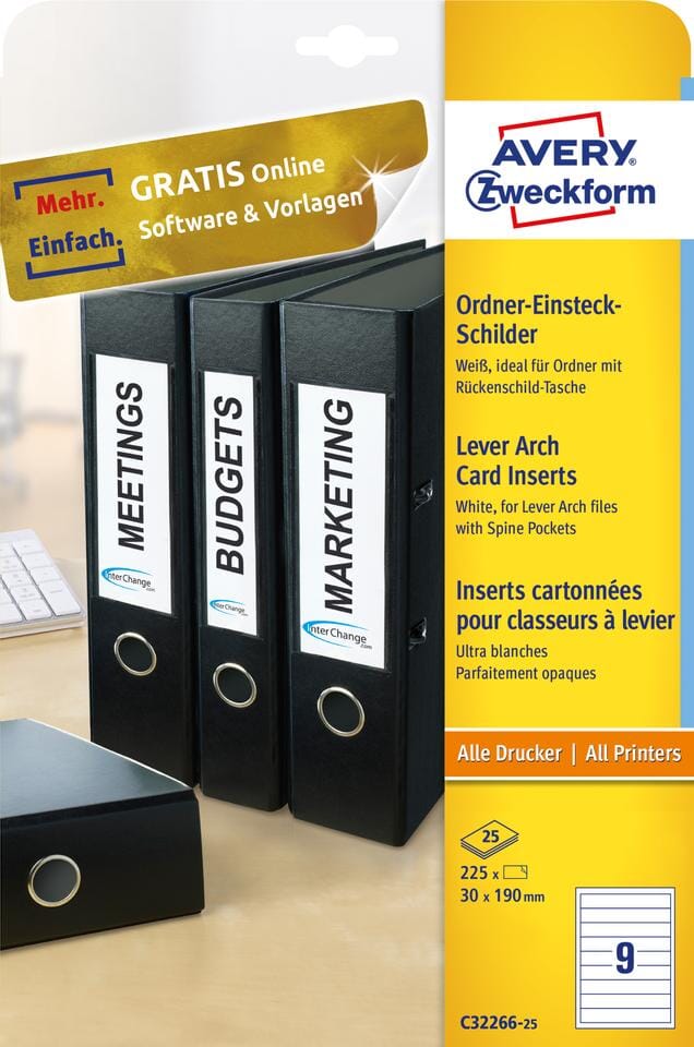 ordnerrugetiket Avery 190x30mm 25 vel 9 etiketten per vel