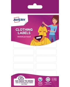 Avery ETVET36 pakje met 36 kledingetiketten - 45 x 13 mm - Handbeschrijfbaar - Wit (ETVET36)