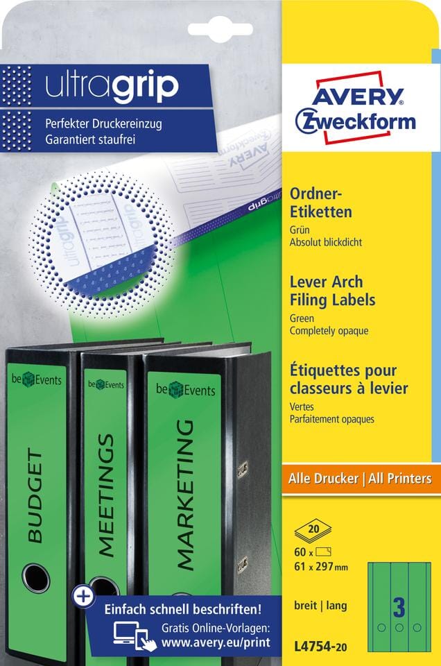 ordnerrugetiket Avery 297x61mm groen 20 vel 3 etiketten per vel