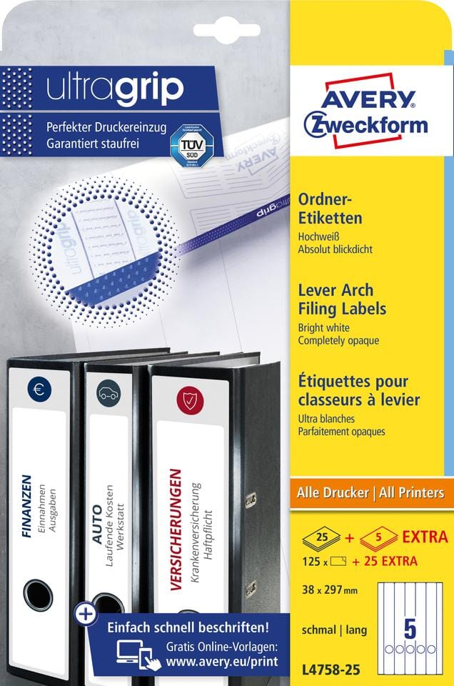 ordnerrugetiket Avery 297x38mm wit 25 vel 5 etiketten per vel