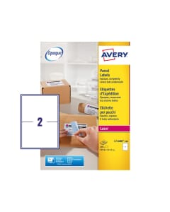 Verzendetiket Avery Block-out, 199,6x143,5mm wit doos 100 vel, 2 etiketten per vel