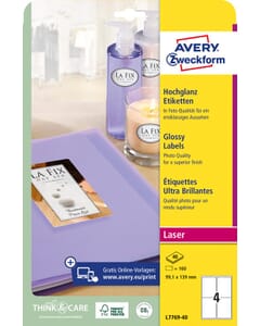 etiquettes brillantes, Avery 139x99,1mm, laser, 160 etiq, blanc
