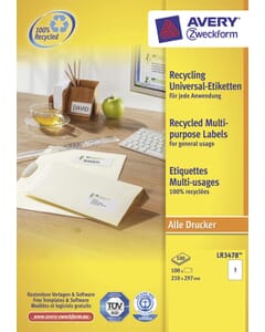Etiquettes Recyclées Avery multi-usage, 210 x 297 mm