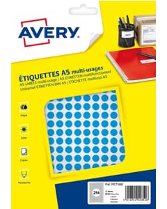 Avery PET08B verpakking met 2940 markeringspunten - diameter 8 mm - A5-vel - Blauw