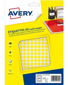 Avery PET08J verpakking met 2940 markeringspunten - diameter 8 mm - A5-vel - Geel