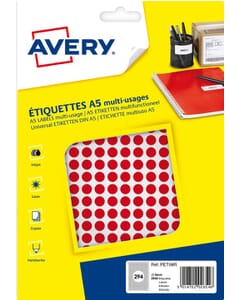 Avery PET08R verpakking met 2940 markeringspunten - diameter 8 mm - A5-vel - Rood