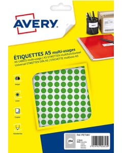 Avery PET08V verpakking met 2940 markeringspunten - diameter 8 mm - A5-vel - Groen
