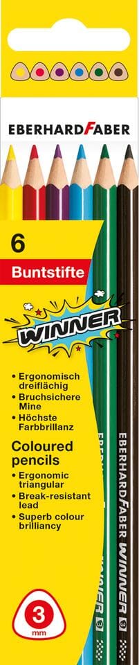 Kleurpotlood Eberhard Faber Winner driekantig assorti etui à 6 stuks