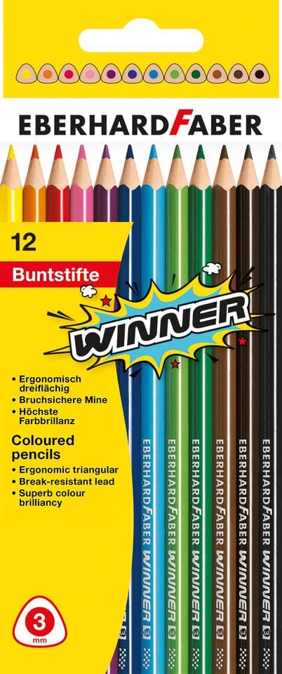 Kleurpotlood Eberhard Faber Winner driekantig assorti etui à 12 stuks