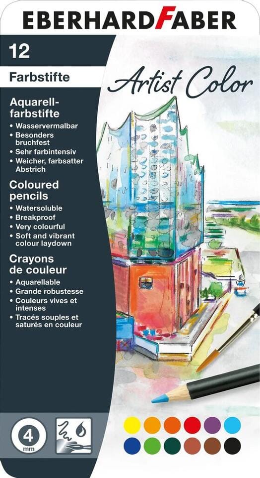 Aquarelpotlood Eberhard Faber Artist color metaaletui a 12 stuks