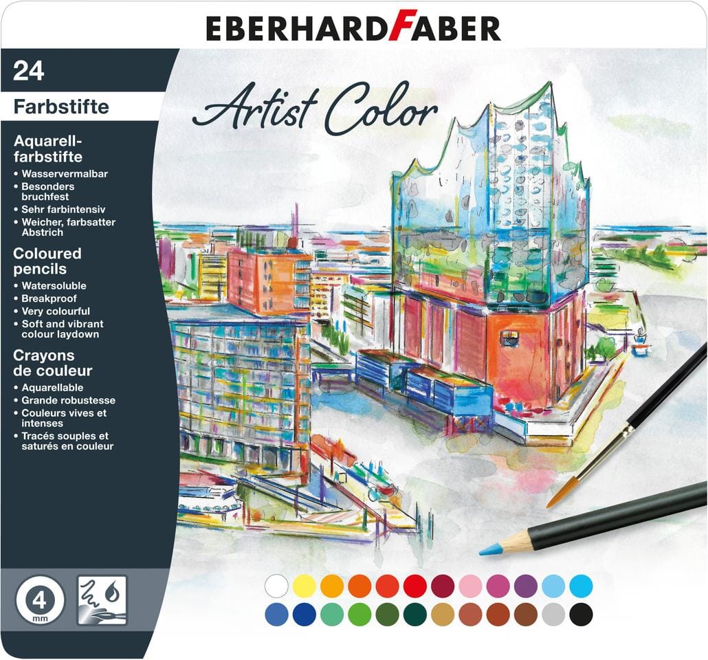 Aquarelpotlood Eberhard Faber Artist Color metalen etui a 24 stuks