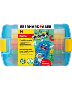 Pâte à modeler Eberhard Faber 7x2 couleurs dans une boîte de rangement avec 2 spatules
