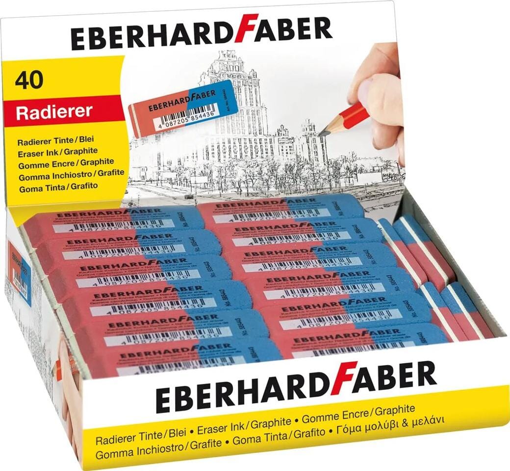 Gum Eberhard Faber inkt/potlood rood/blauw display à 40 stuks