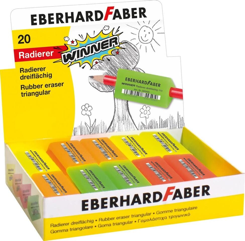 Gum Eberhard Faber Winner driekantig assorti fluorkleuren dislpay 20 stuks