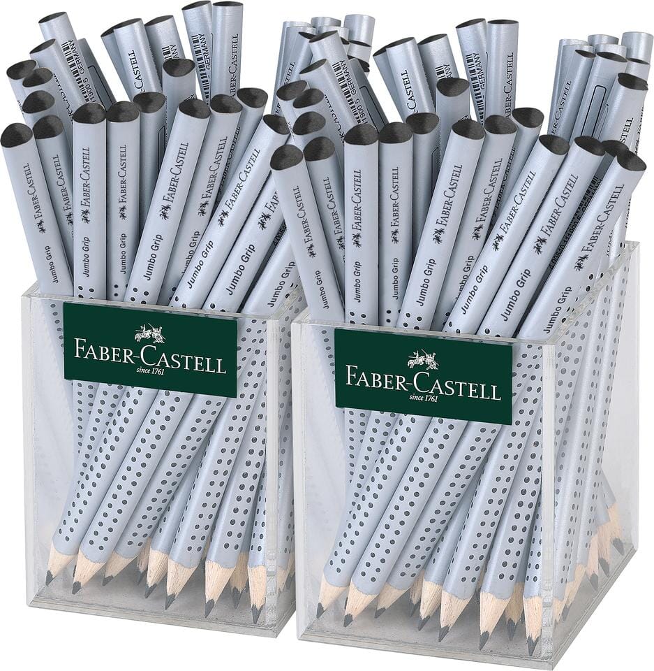 Potlood Faber-Castell Jumbo Grip 2 kokers van 36 stuks zilver