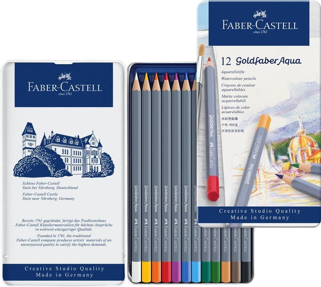 Aquarelkleurpotlood Faber-Castell Goldfaber etui 12 stuks