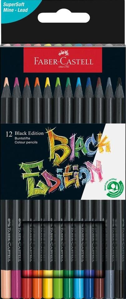 Kleurpotloden Faber-Castell Black Edition in kartonnen etui á 12 stuks
