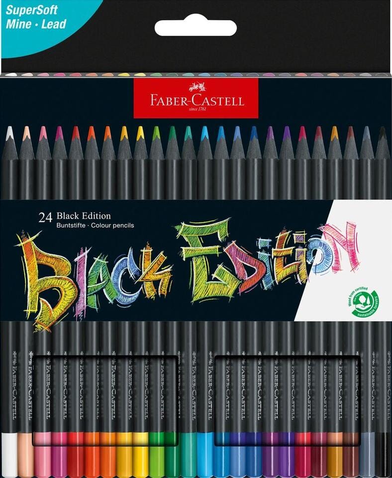 Kleurpotloden Faber-Castell Black Edition in kartonnen etui á 24 stuks