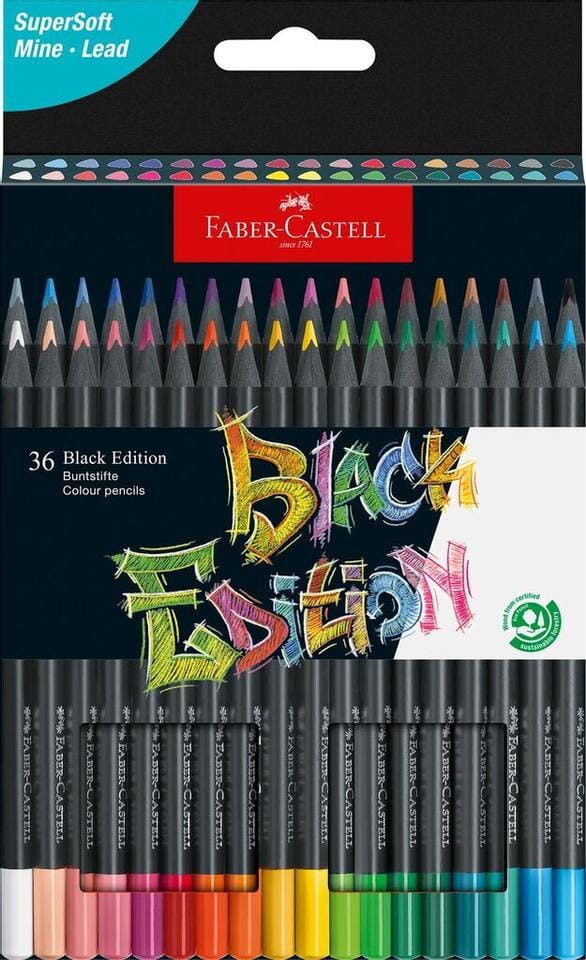 Kleurpotloden Faber-Castell Black Edition in kartonnen etui á 36 stuks