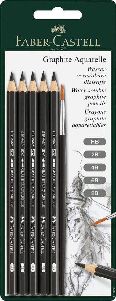 Aquarelpotlood Faber-Castell Graphite blister 5 stuks + penseel