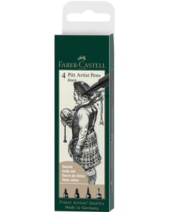 Tekenstift Faber-Castell Pitt Artist Pen etui 4 stuks 199 zwart lijndiktes 1.5, C, B, FM
