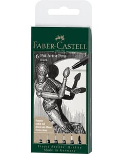 Tekenstift Faber-Castell Pitt Artist Pen etui 6 stuks 199 zwart lijndiktes XXS, XS, S, F, M, 1.5