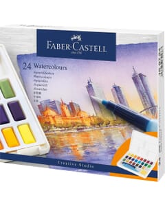 Peinture aquarelle Faber Castell Pastille En Box Avec Palette 24 Couleurs Et Pinceau A Eau