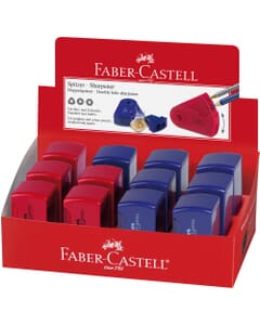 puntenslijper Faber-Castell "Sleeve" rood/blauw 2 gaats display a 12 stuks