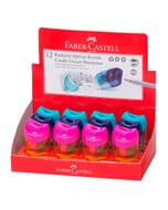 Puntenslijper + gum Faber-Castell met afvalkoker assorti kleuren display 12 stuks
