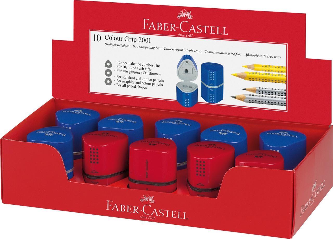 puntenslijper Faber-Castell GRIP 2001 Trio assorti display a 10 stuks