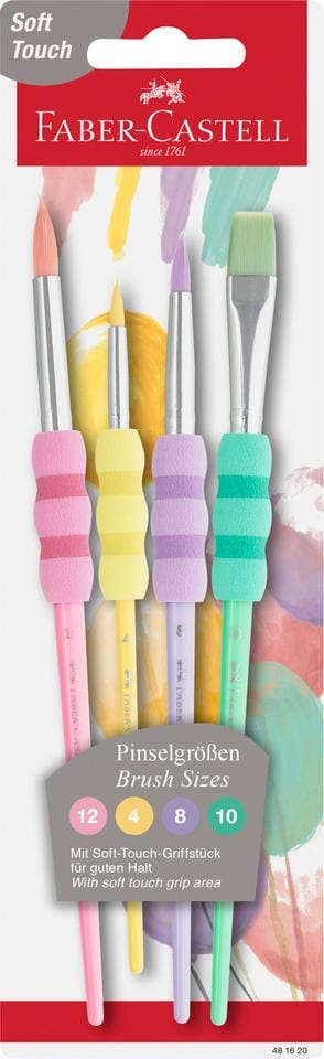 Penselenset Faber-Castell soft touch, 4 stuks pastel kleuren