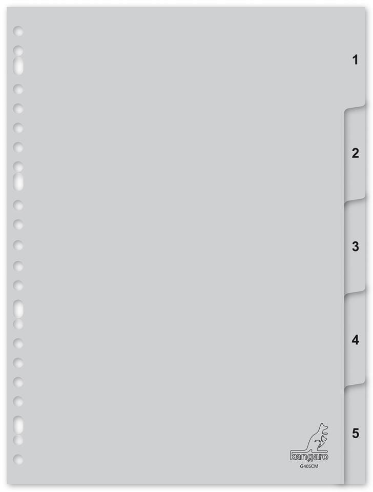 Tabblad Kangaro A4 cijfers PP 120 micron grijs 23-gaats 5-delig