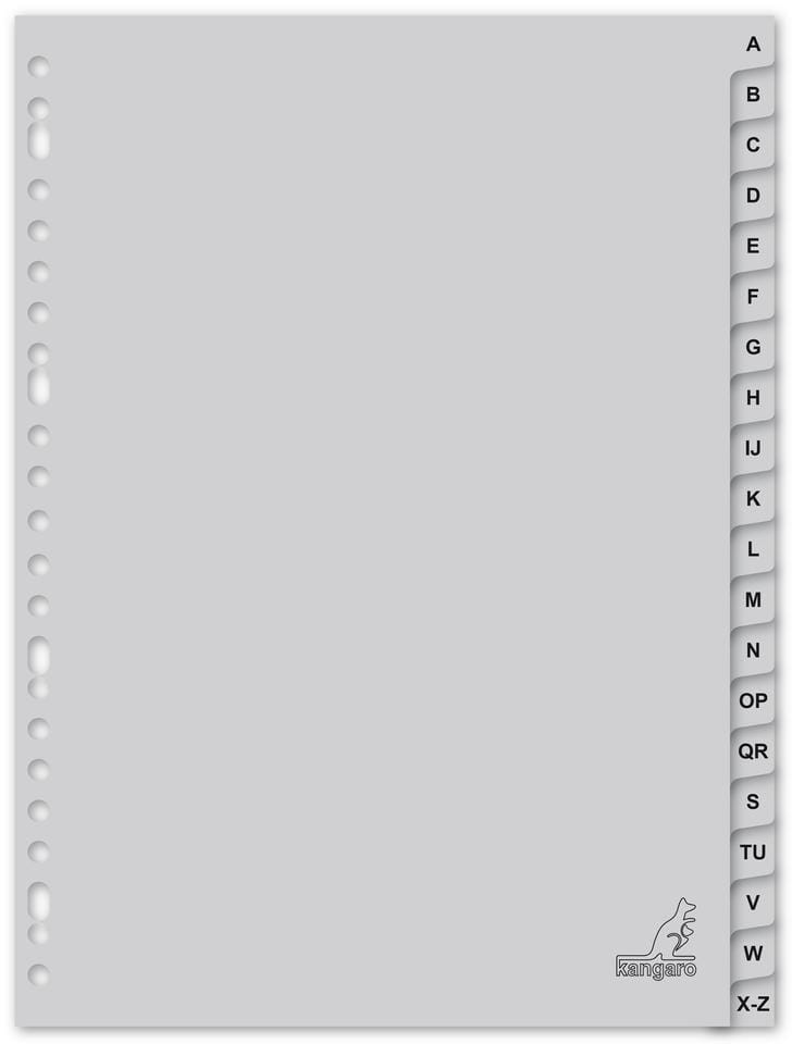 Tabblad Kangaro A4 letters PP 120 micron grijs 23-gaats 20-delig A-Z