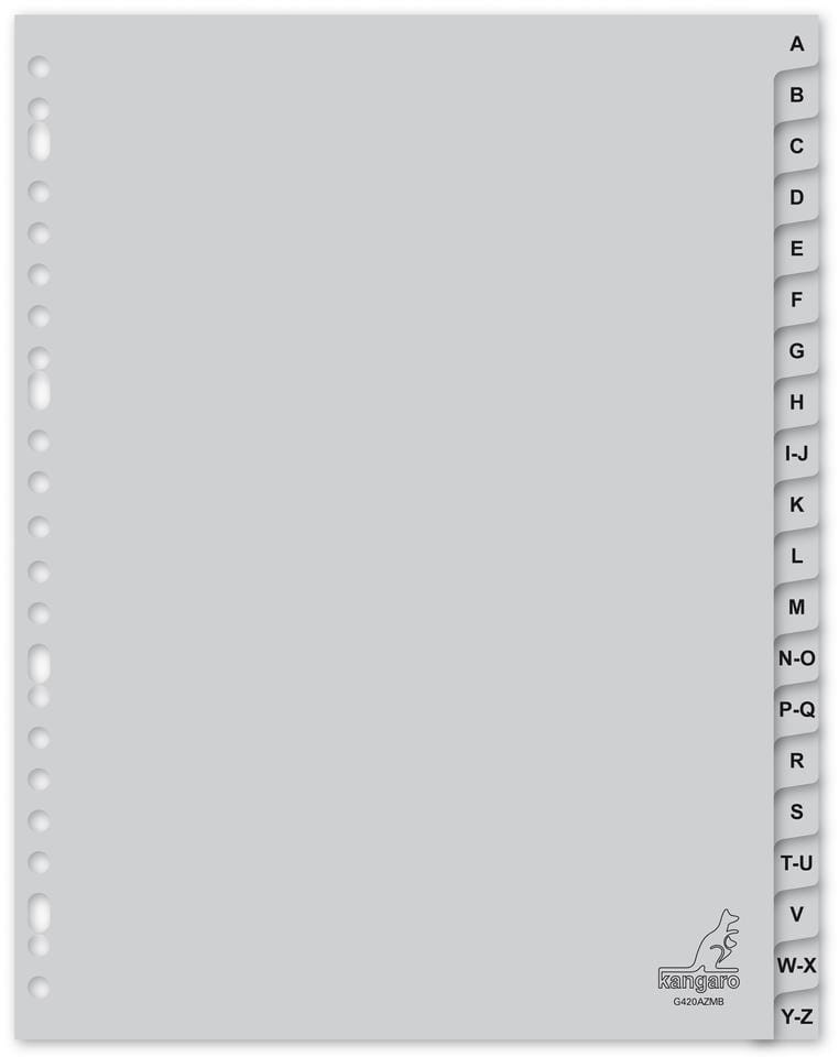 Tabblad Kangaro A4 letters PP 120 micron grijs 23-gaats 20-delig A-Z EB