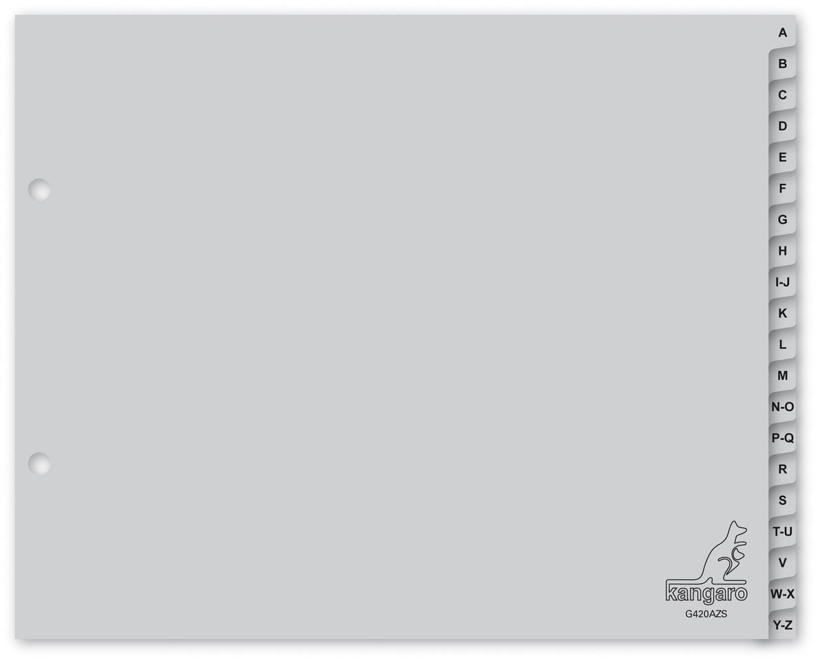 Tabblad Kangaro ordneralfabet A-Z PP 120 micron 2-gaats 20-delig