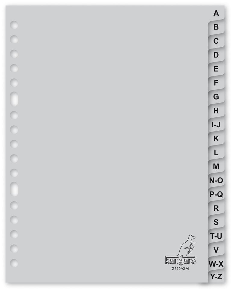 Tabblad Kangaro A5 letters PP 120 micron grijs 17-gaats 20-delig A-Z