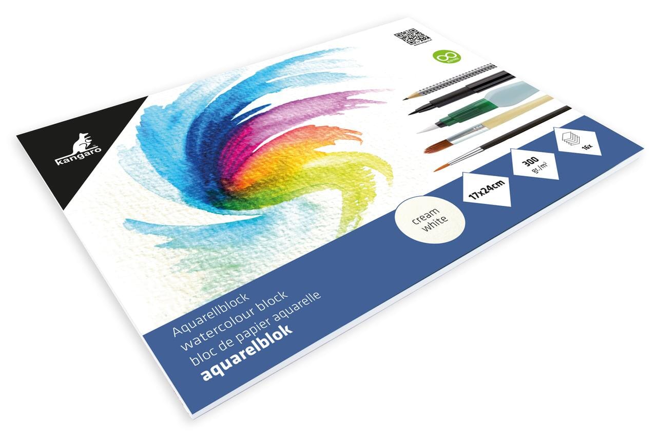 Aquarelpapier Kangaro blok 17x24cm 300 grams 16 vel roomwit