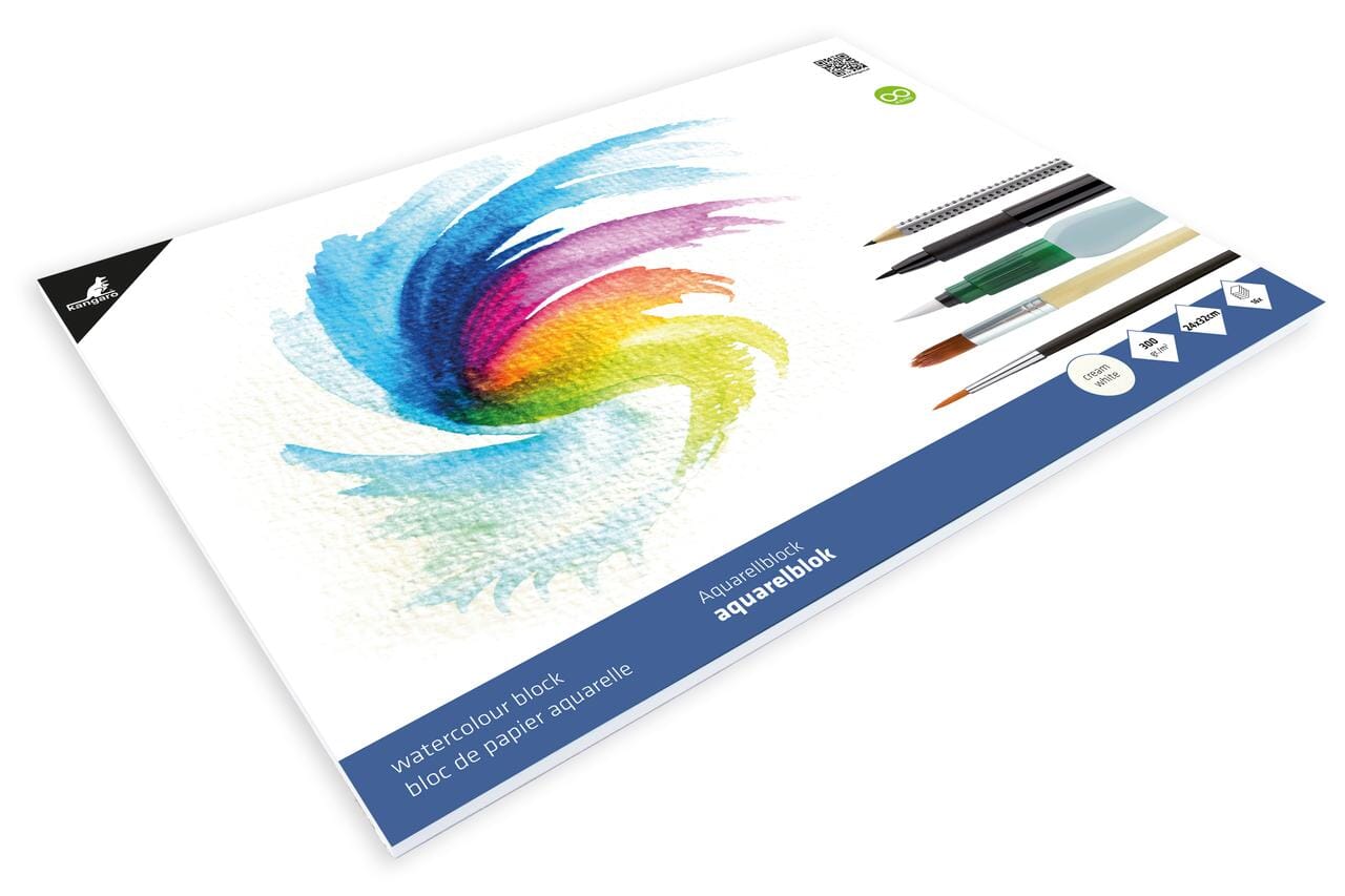 Aquarelpapier Kangaro blok 24x32cm 300 grams 16 vel roomwit