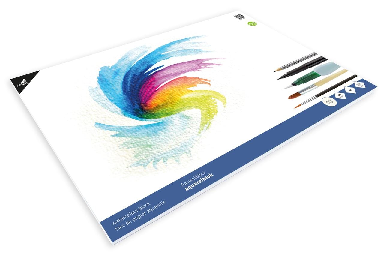 Aquarelpapier Kangaro blok A3 300 grams 16 vel, roomwit 4 zijden gelijmd