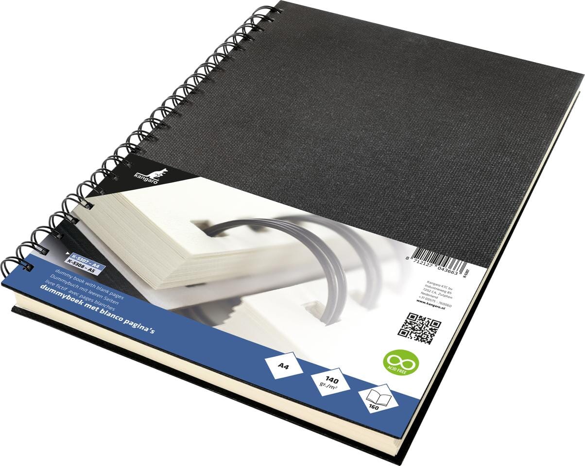 Dummyboek Kangaro A4 blanco 80 vel, wire-o, zwart linnen kaft