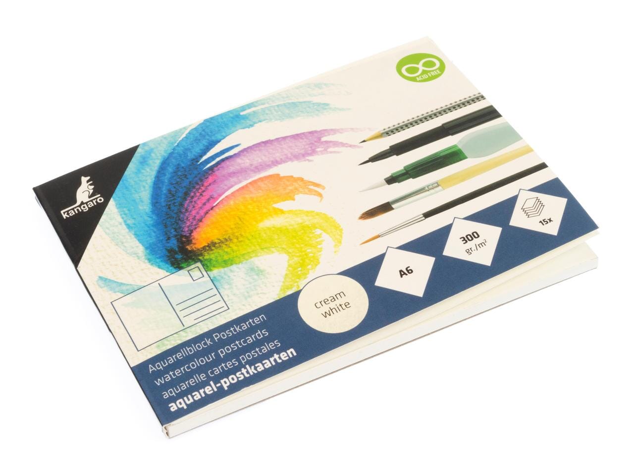 Postkaarten Kangaro blok 15 vel 300 grams aquarelpapier, A6, blanco postkaarten