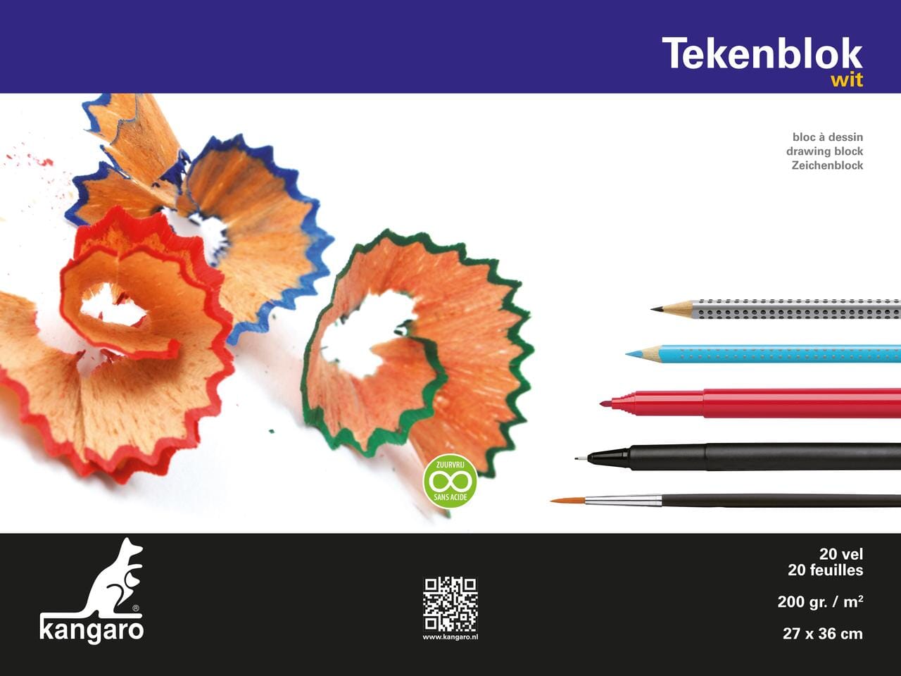 Tekenblok Kangaro 270x360mm 200 grams 20 vel, wit
