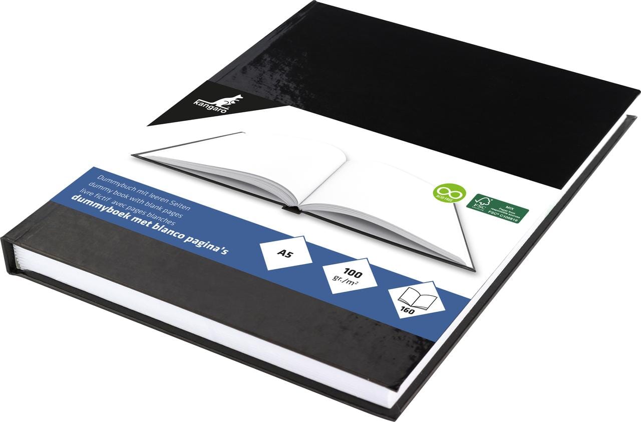 Dummyboek Kangaro A5 zwarte harde cover 80 blad 100 grams blanco papier