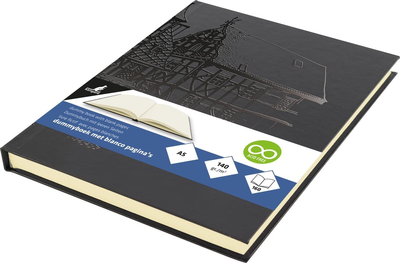 Dummyboek Kangaro A5 zwarte harde dessin cover 80 blad 140 grams cream papier