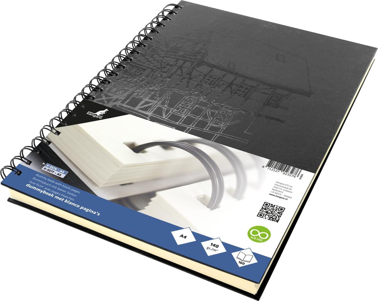Dummyboek Kangaro A4 Wire-o cream hard cover 80 blad 140 grams zwart design
