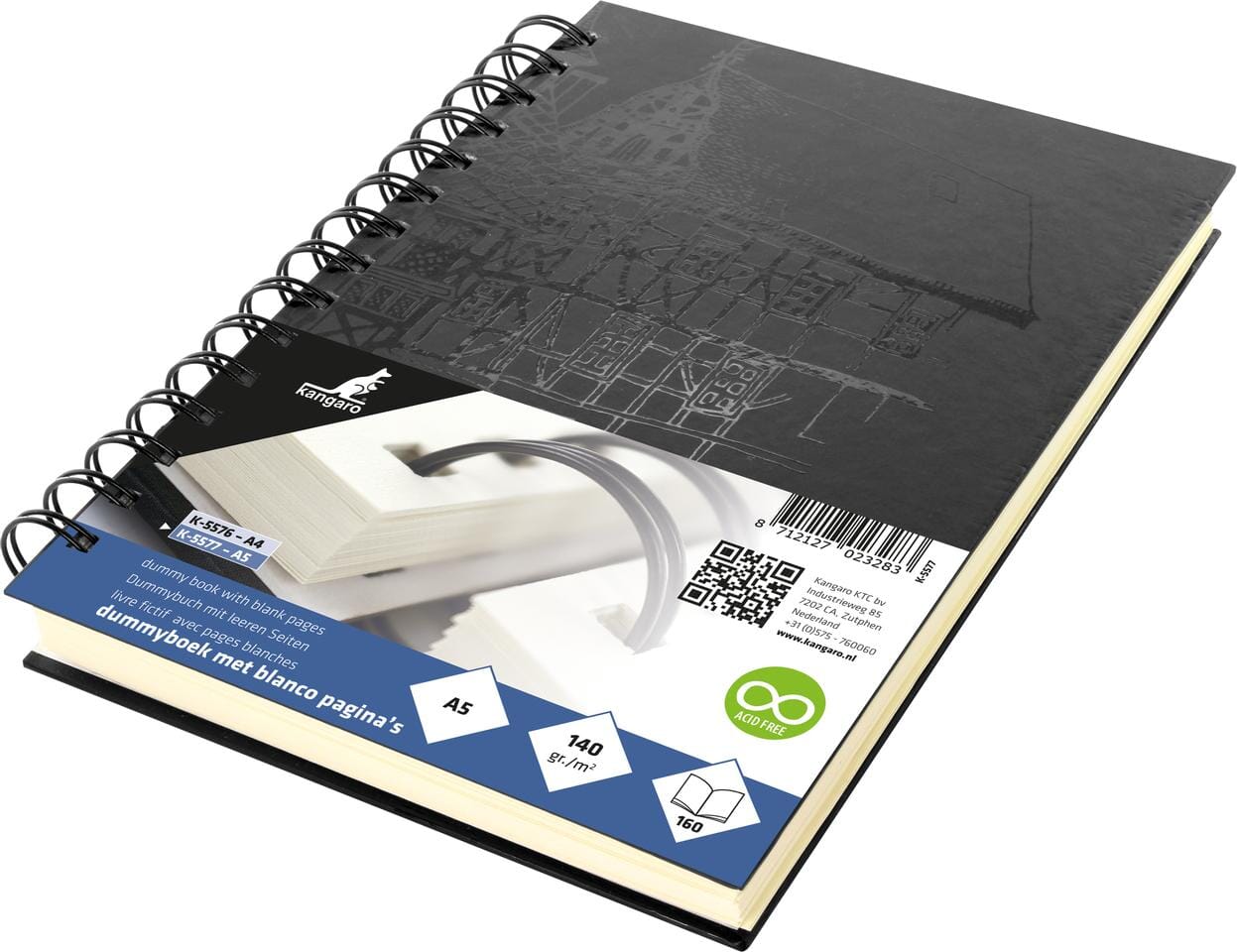 Dummyboek Kangaro A5 Wire-o cream hard cover 80 blad 140 grams zwart design